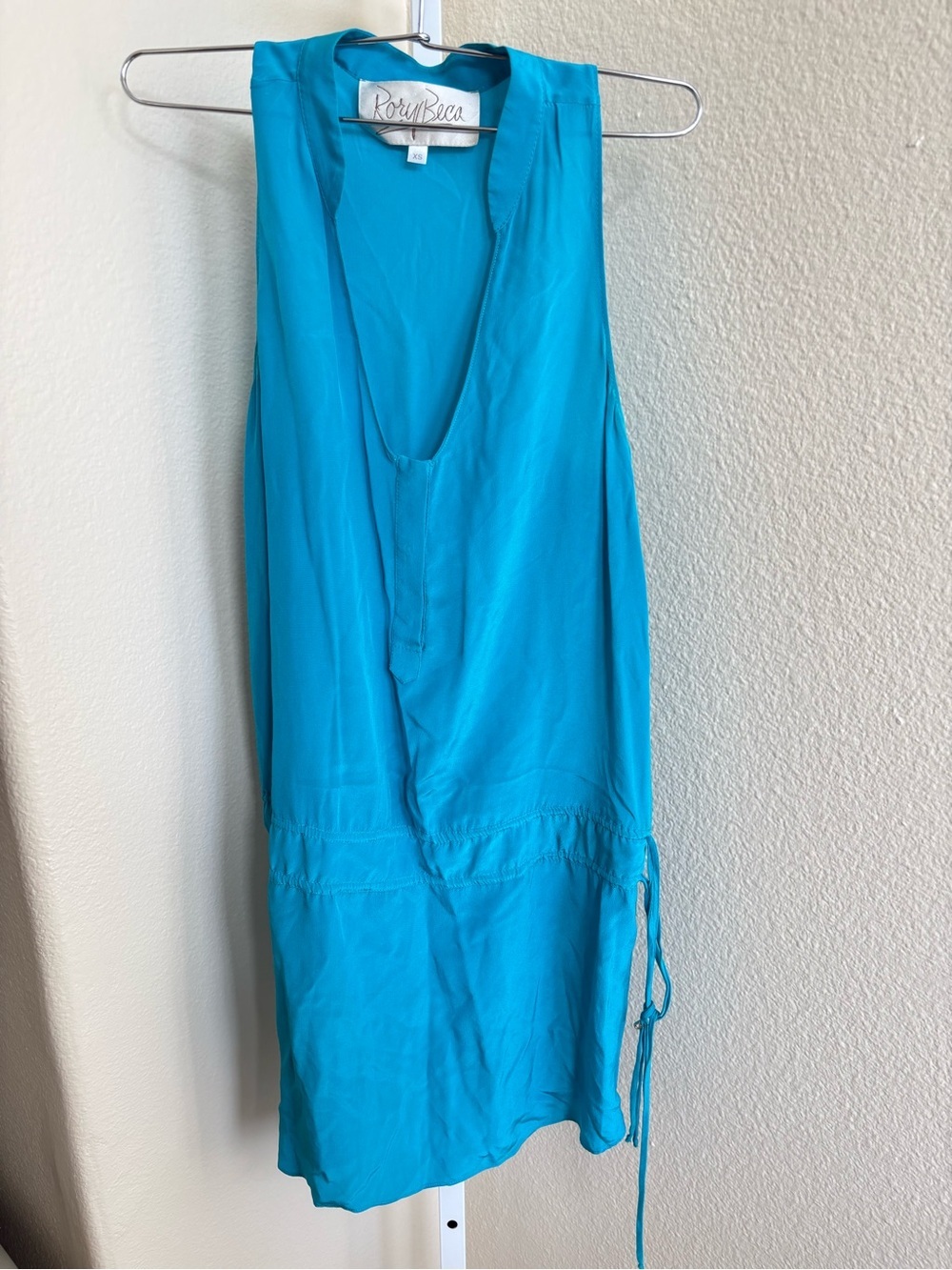 Rory Beca Scoop Neck Silk Mini Dress in Teal - Size XS